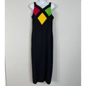 Vintage 90s Mod Midi Long Dress Womens 8 Black Statement Night Out Mob Wife